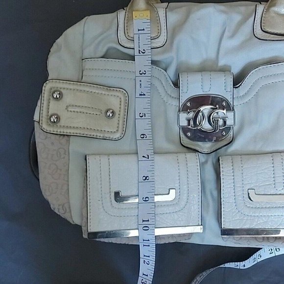 Y2K GUESS Monogram Tote Slouchy Shoulder Bag Metallic Accents - Picture 7 of 10